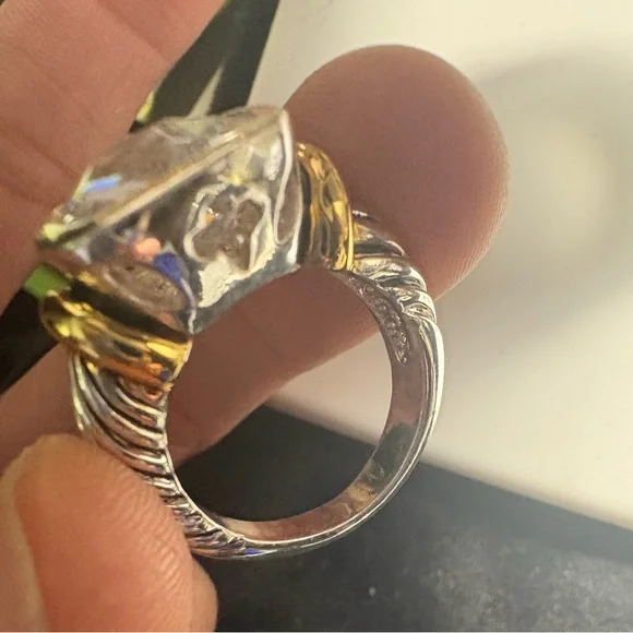 Vintage “Best” Signed Two Tone Statement Ring | Cushion Cut Crystal | Size 7.5 - Picture 2 of 12